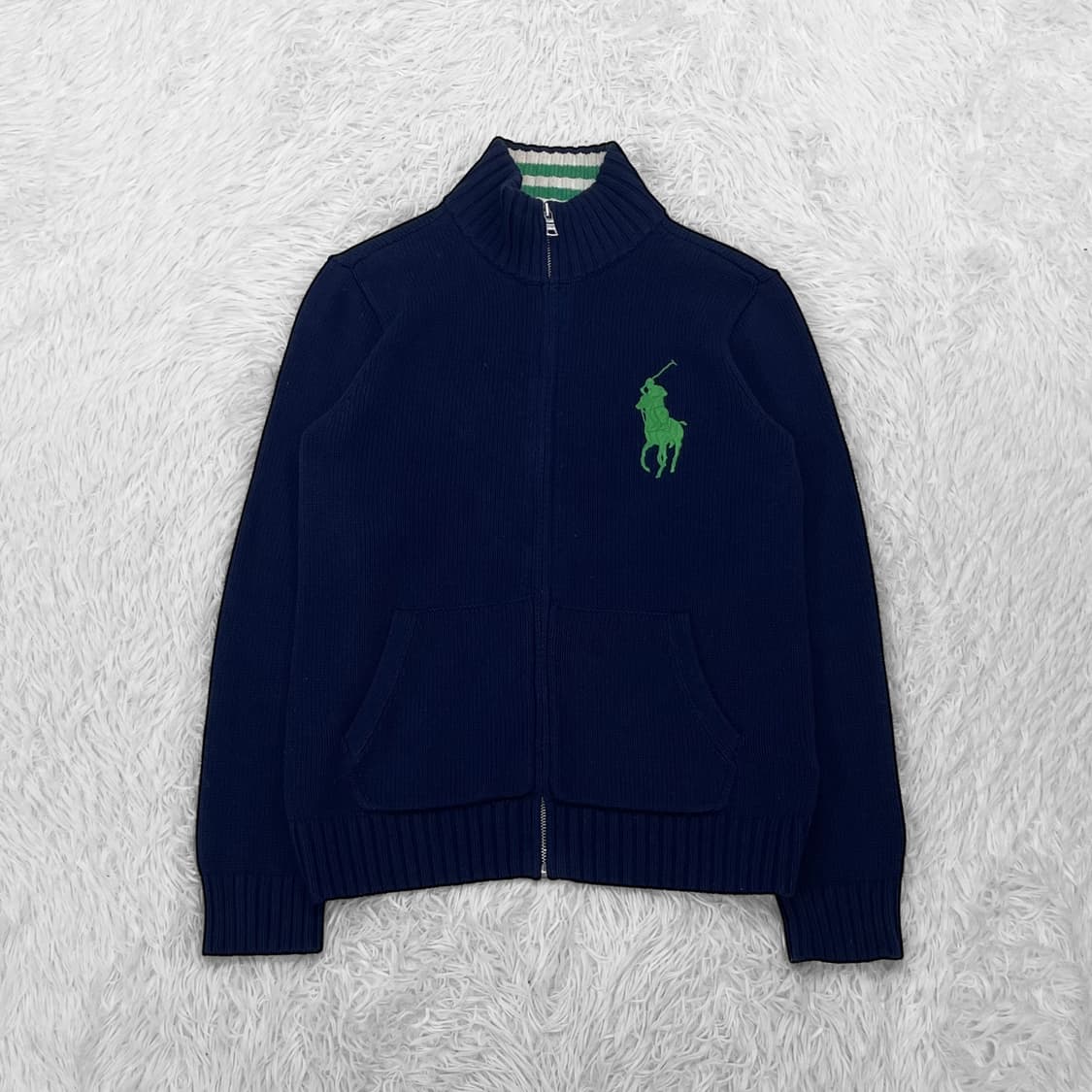 폴로 빅포니 자수 니트 집업 네이비 상품이미지2