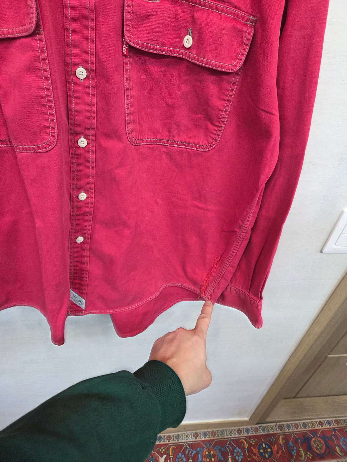 리바이스 빈티지 웨스턴 스티치 코튼 핑크 셔츠긴팔 xl 오버핏 상품이미지7