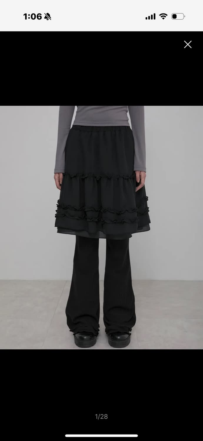 플레어업 레이어드 러플 스커트 팬츠 블랙  상품이미지2