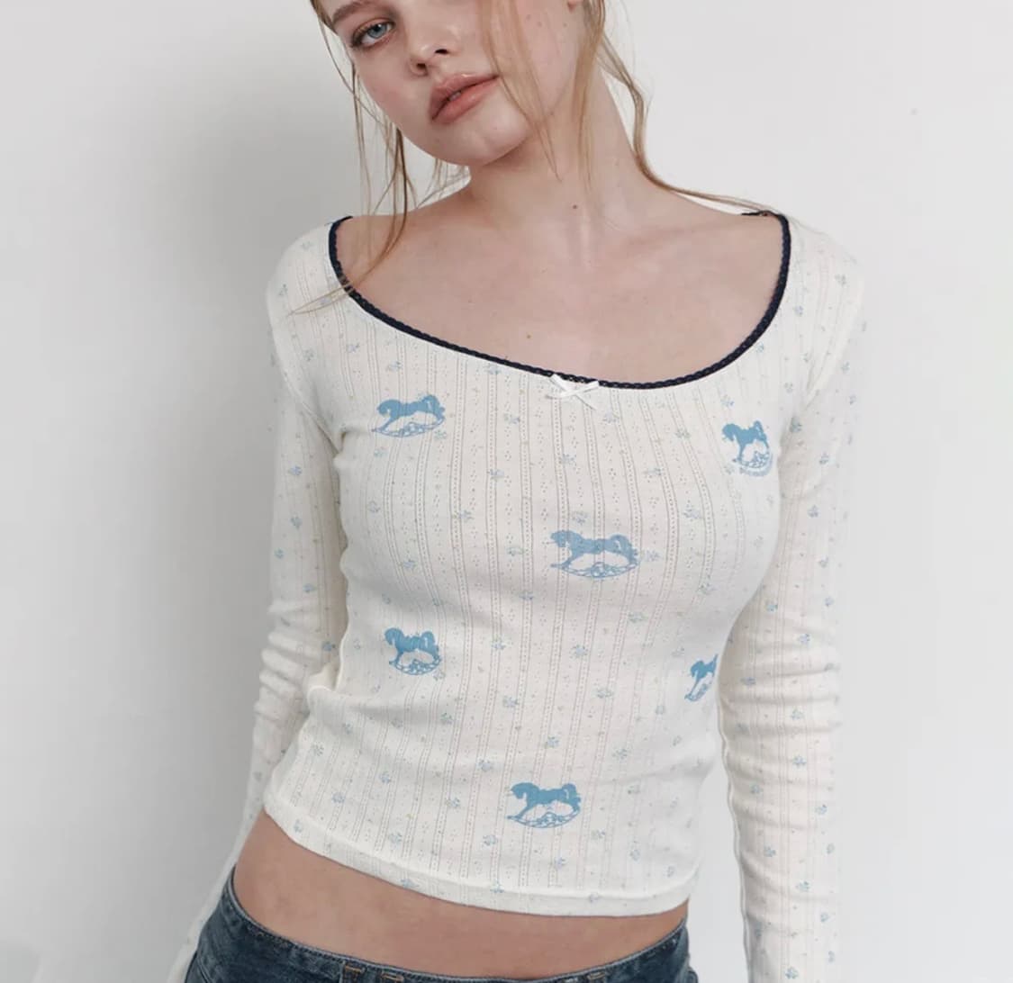 Pony flower lace long sleeve top lemon 상품이미지1