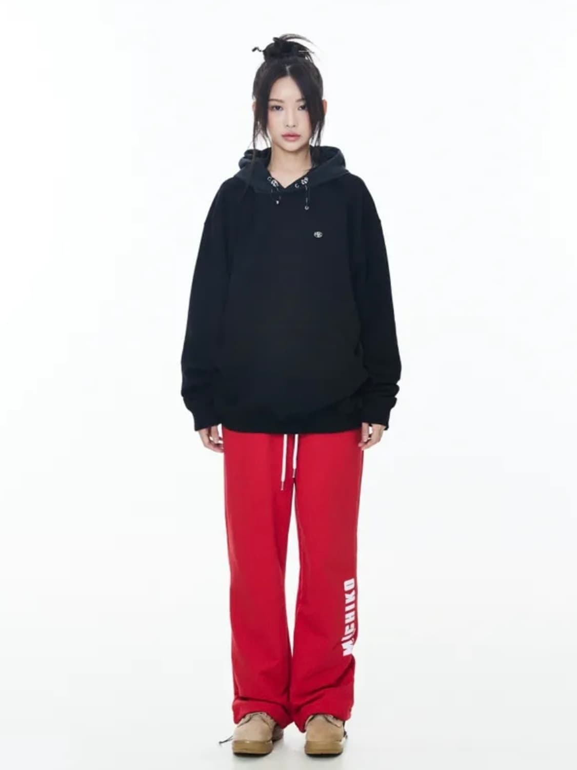 미치코런던 배색 후드티 블랙 상품이미지1