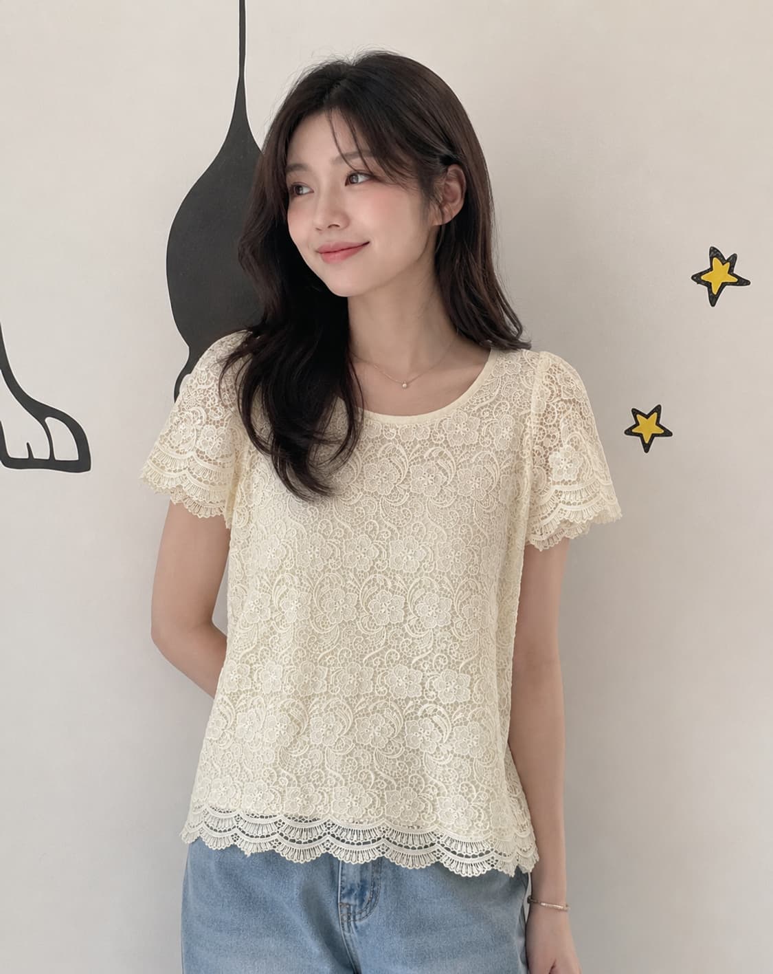 [FREE] IENA SLOBE 플라워 레이스 반팔 블라우스 상품이미지1