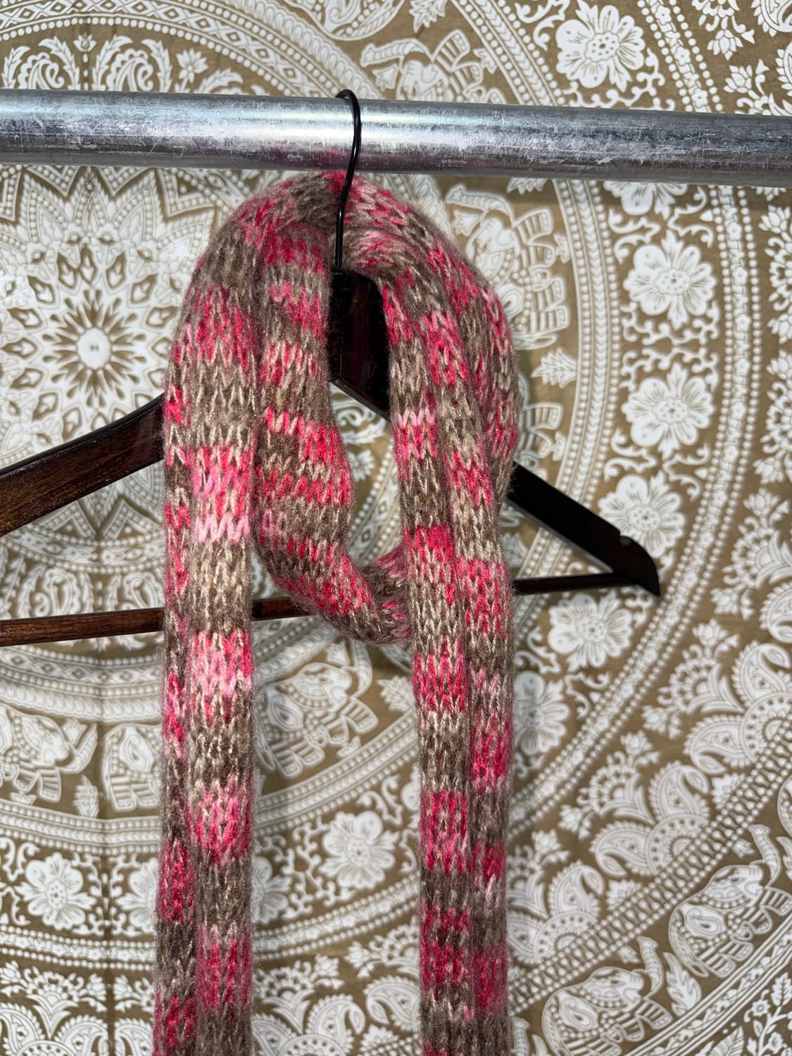 빈티지 핑크 브라운 배색 스트라이프 머플러 목도리  상품이미지3