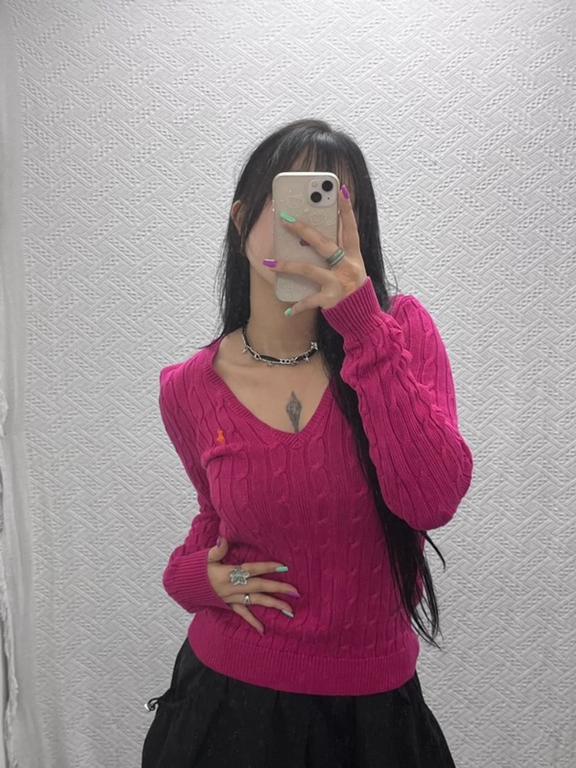 폴로 랄프로렌 Y2K 여리핏 핫핑크 케이블 꽈배기 니트 M C07285 상품이미지1