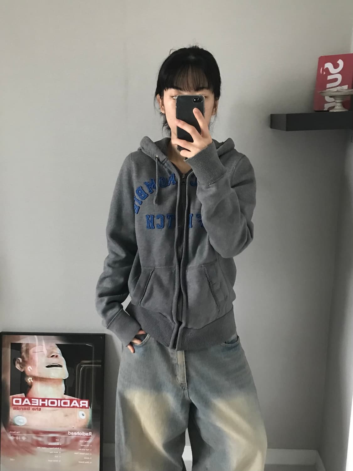 아베크롬비 자수 로고 차콜 후드집업 상품이미지4