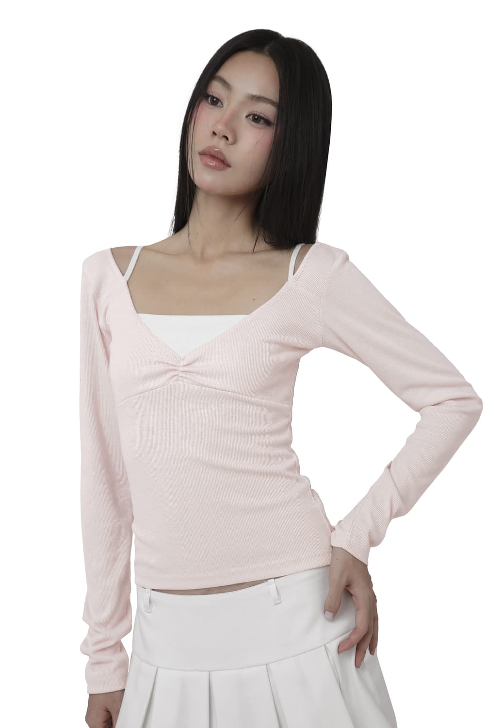 클리시어 Serenade shirring layered top, Pink 상품이미지1