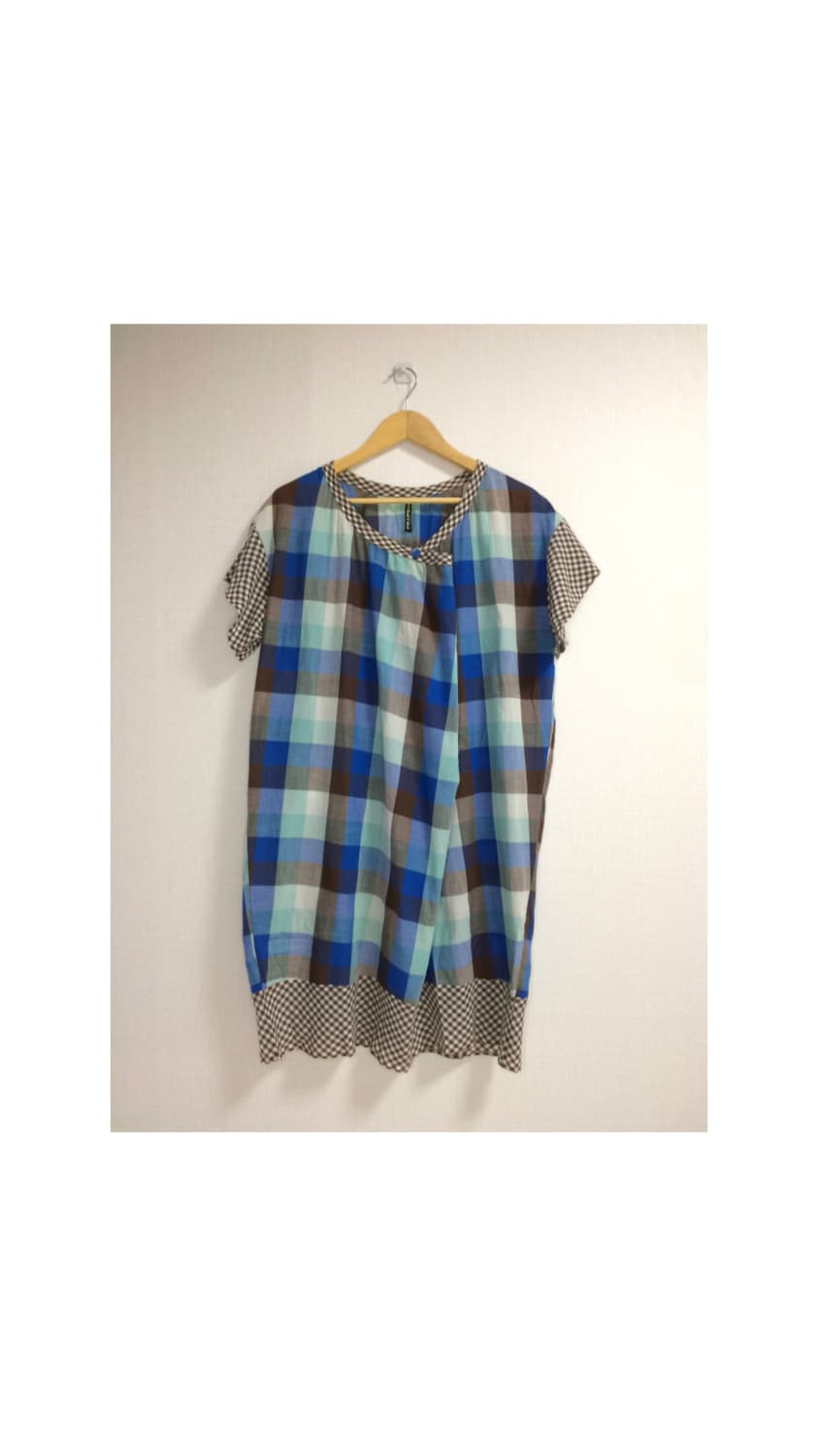 frapbois 블루 브라운 체크 튜닉 원피스 상품이미지1