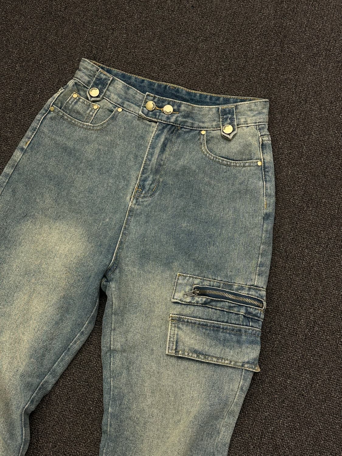 L)Japanese vintage 여성 워싱 투버튼 포켓 디테일 데님팬츠 상품이미지3