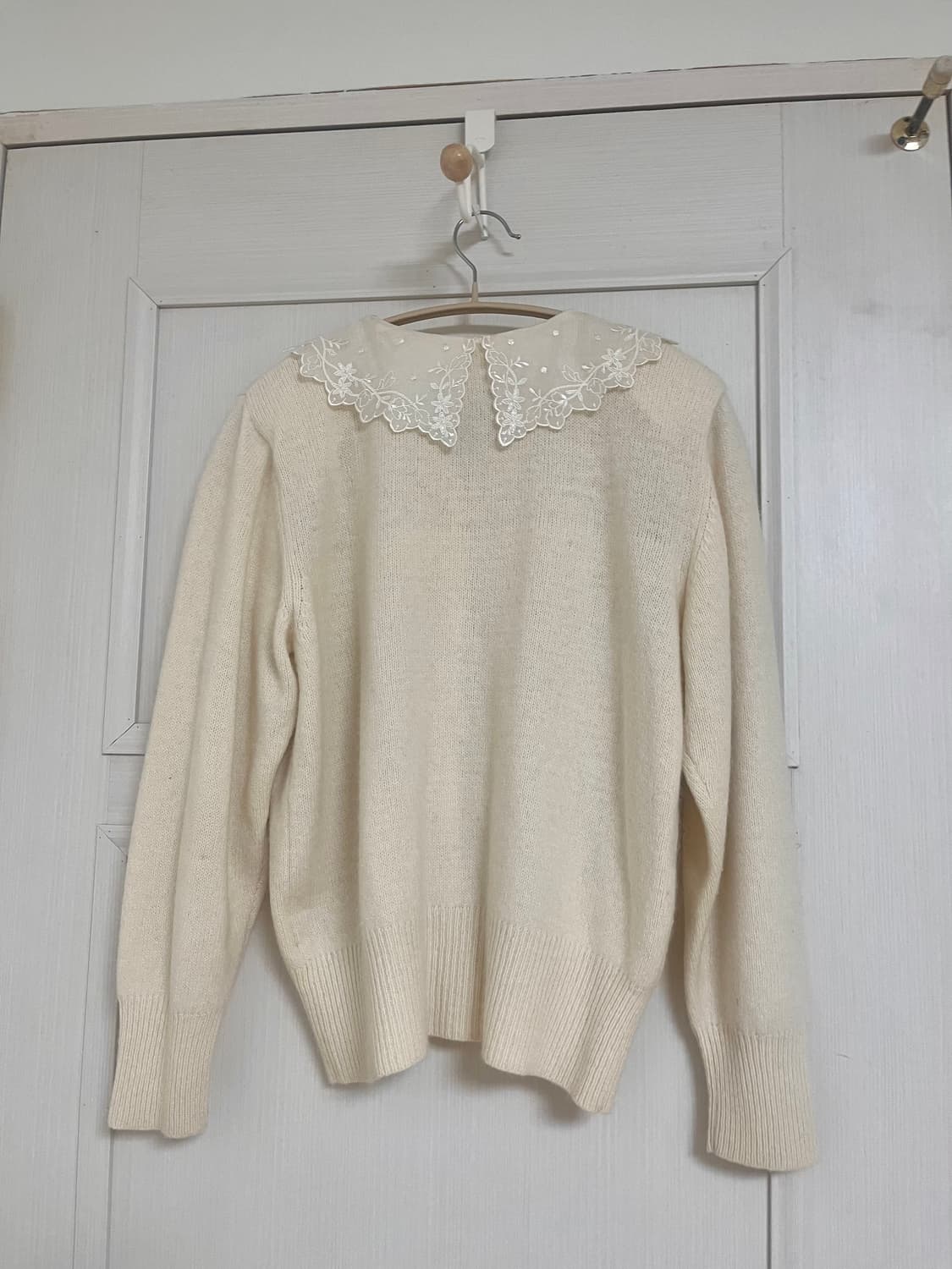 레이스 카라 크림아이보리 울 가디건 상품이미지4