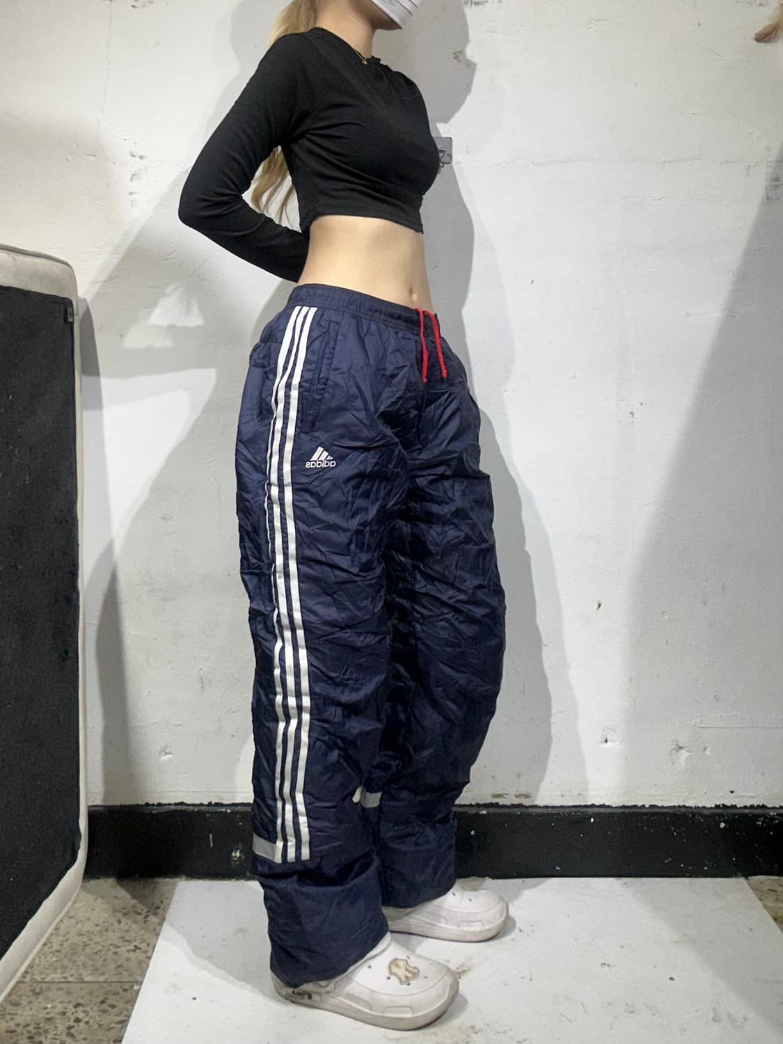 아디다스 asa 네이비 화이트 삼선 와이드 트랙 팬츠 L 상품이미지1