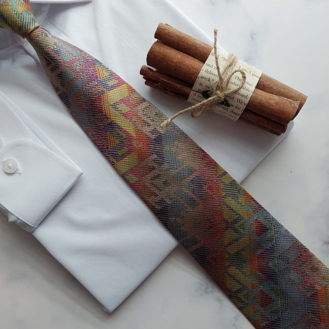 미쏘니 실크 오렌지믹스 기하학 패턴 넥타이 A+등급 9.2cm K1616 상품이미지8