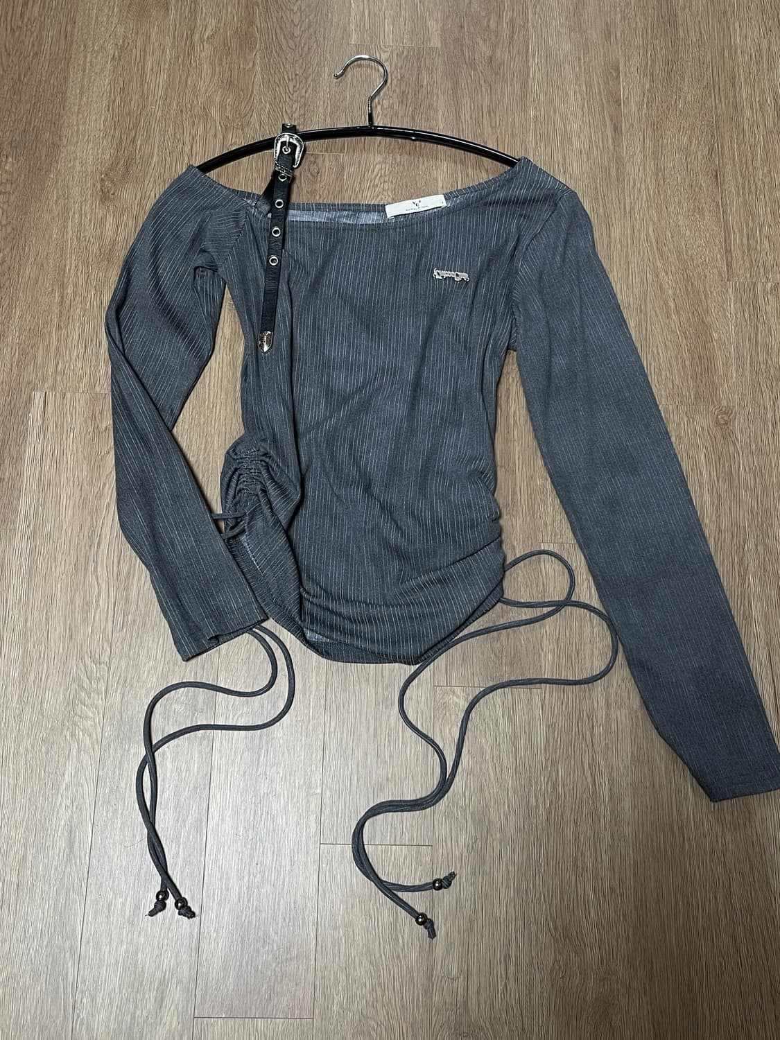 프레피룩 세트 원숄더 셔링 차콜 투피스 테니스 치마 상품이미지2