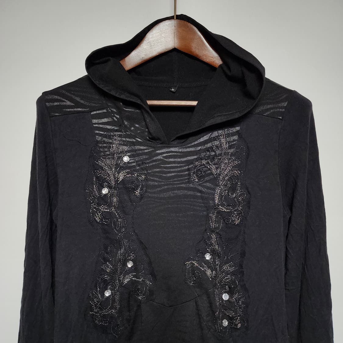 Y2k 고딕펑크 지뢰계 다크웨어 롱 후드 슬리브 상품이미지4