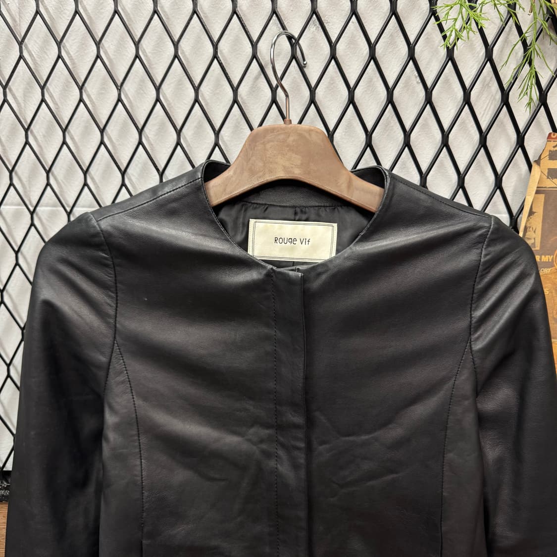 JPN VINTAGE 루즈 비프 노카라 크롭 레더 자켓 블랙 상품이미지3