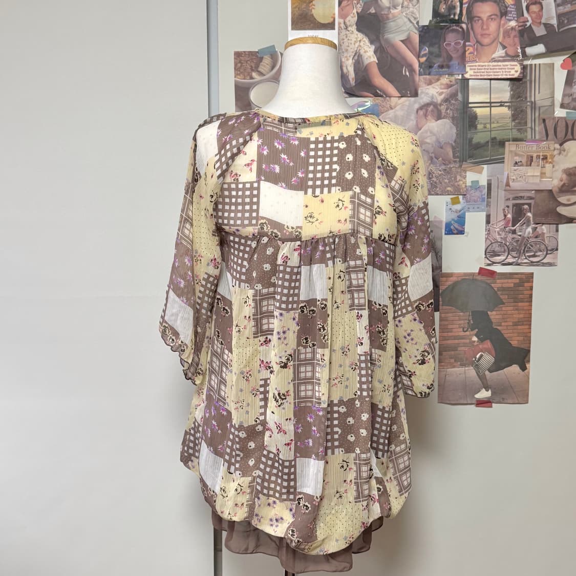 하구미 모리걸 브라운 패치워크 블라우스 원피스 상품이미지3