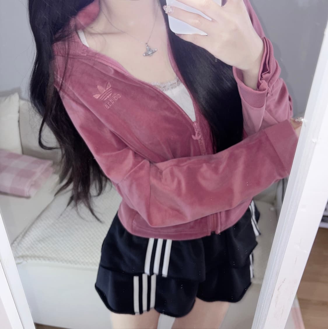 아디다스 핑크 레드 벨벳 트랙탑 져지 m 상품이미지1