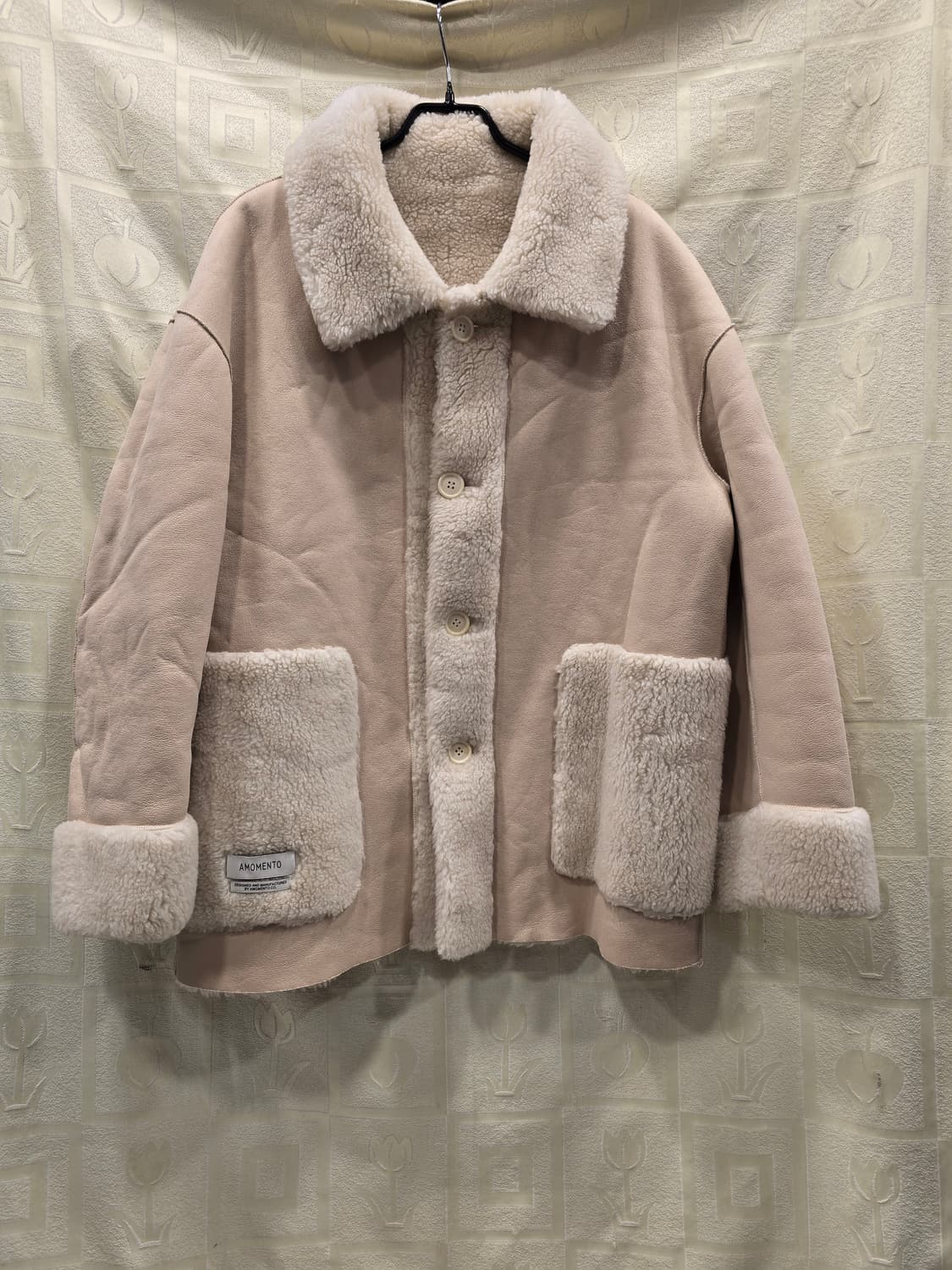 아모멘토 AMOMENTO 리버시블 시어링 코트 크림 프리사이즈 상품이미지5