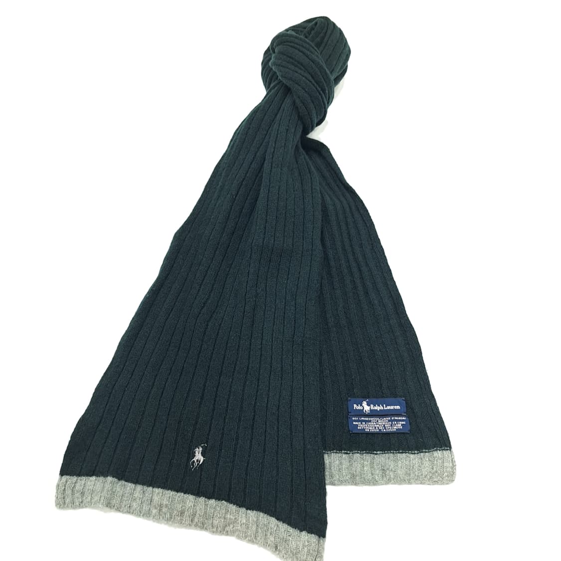 MX302 폴로 랄프로렌 진그린 투톤 리브드 램스울 니트 목도리 머플러 상품이미지3