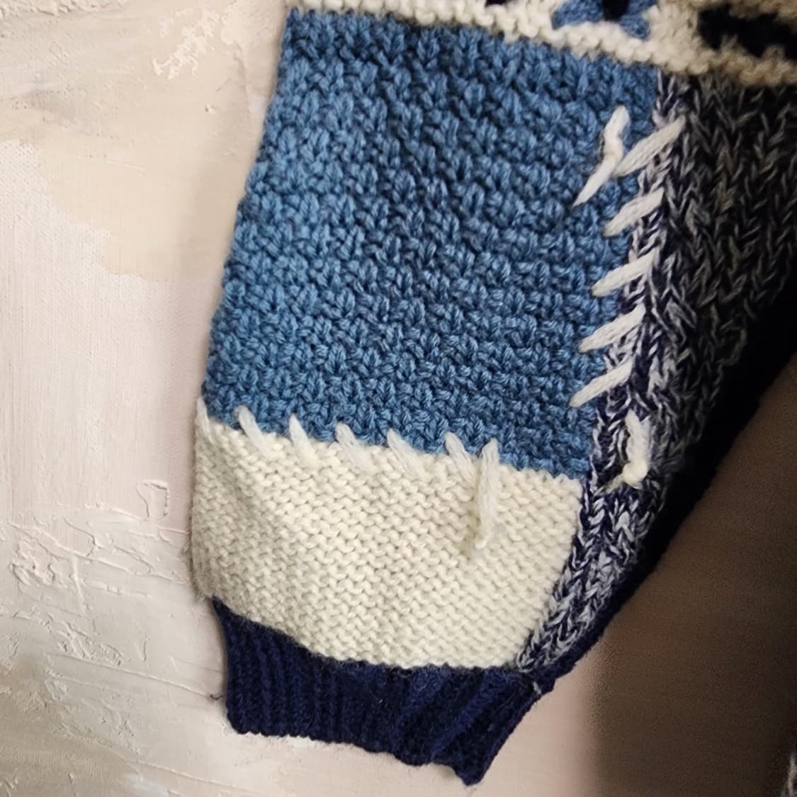 일본빈티지 울 패치워크 블루 가디건 상품이미지6