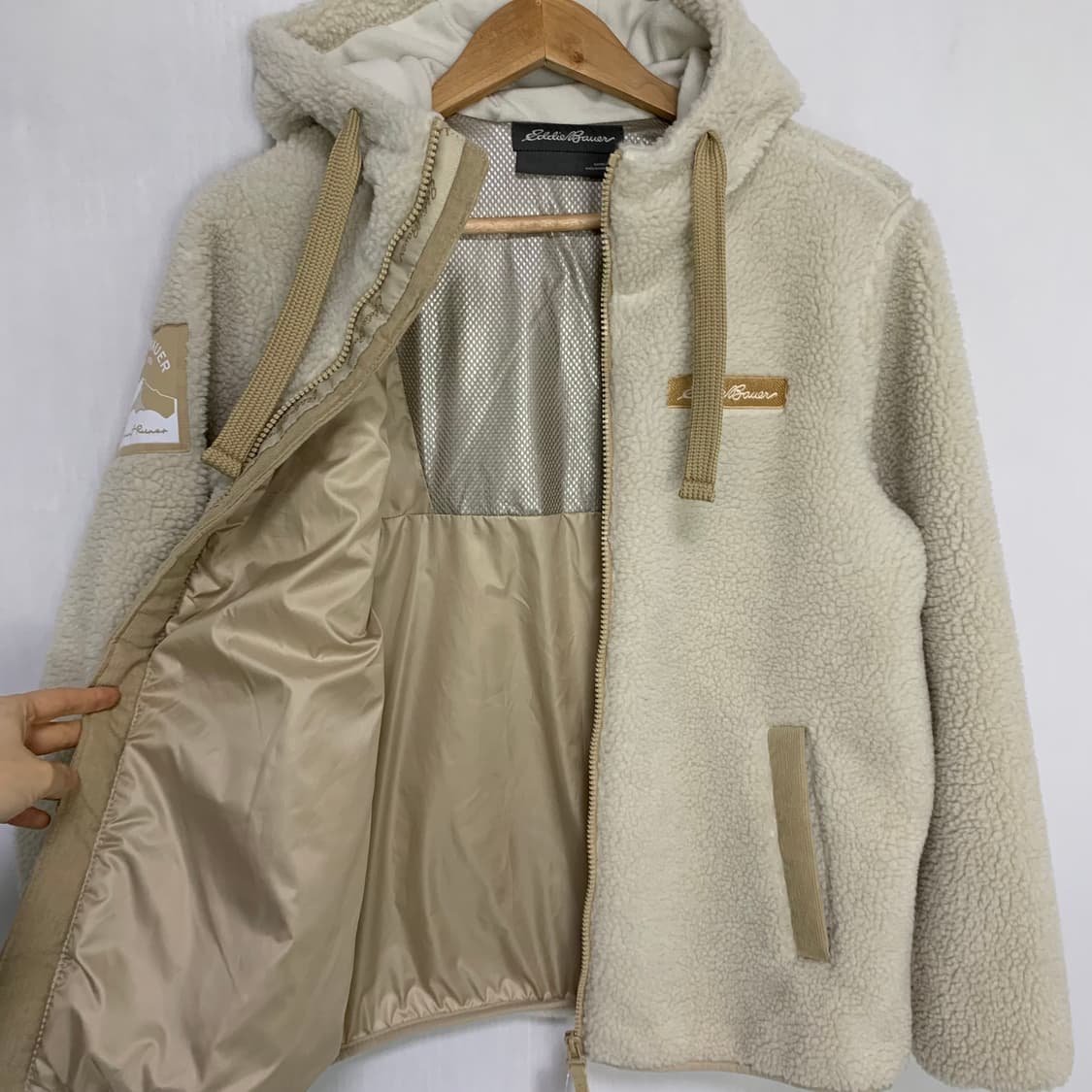 에디바우어 빈티지 아이보리 양털 후리스 후드집업 M 여성 상품이미지4