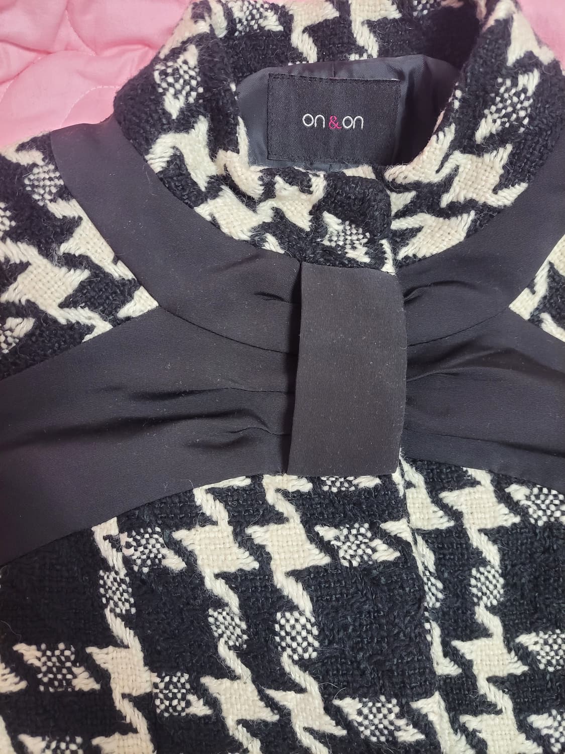 급처상태좋음!온앤온 샤넬,디올느낌 하운드투스체크 리본트위드코트 레니본st 상품이미지2