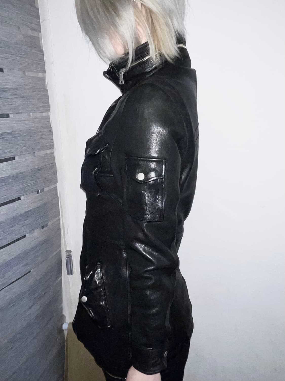 ITALY sheepskin 지퍼하이넥레더자켓 빈티지락시크릭오웬스디올st 상품이미지8