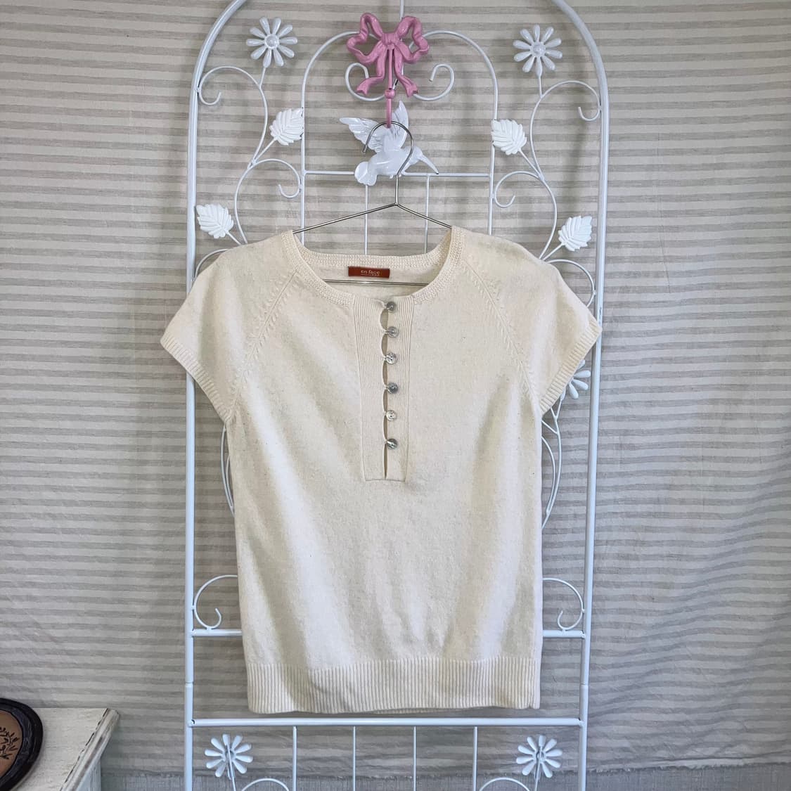 jpn vintage 아이보리 버튼 반팔 니트 y2k 스트릿 갸루 펑키 상품이미지4