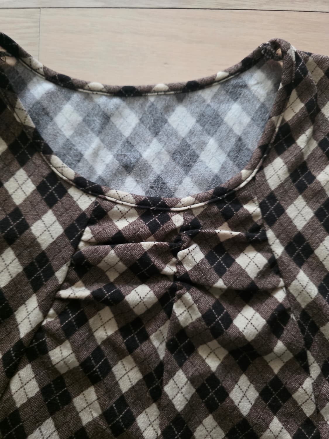 빈티지 갈색 체크 모리 조끼 셔링 상품이미지2
