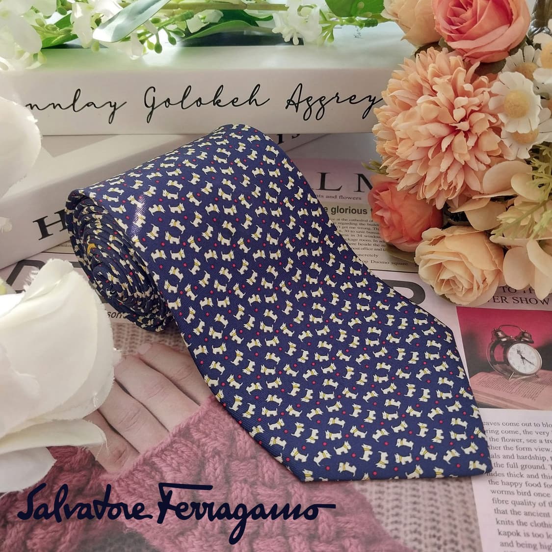 페라가모 실크 네이비 강아지 패턴 넥타이 8.9cm A+등급 K1698
 상품이미지2