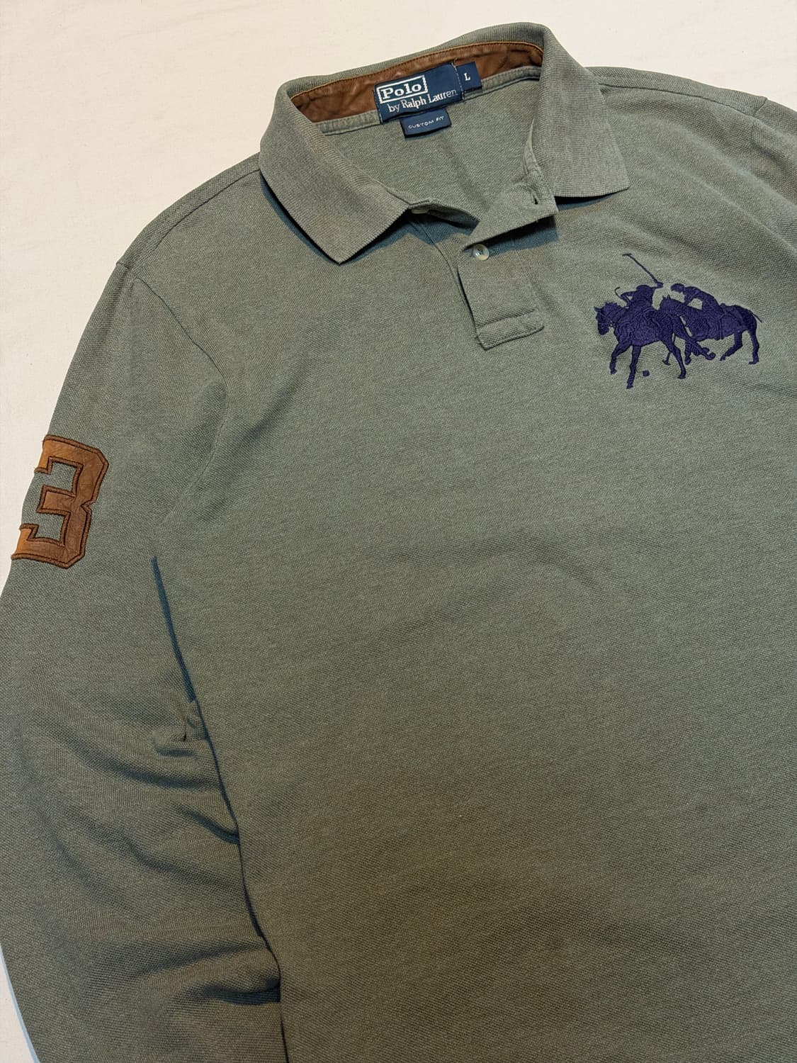 폴로 랄프로렌 빅포니 가죽패치 롱슬리브 카라티 올리브 상품이미지2