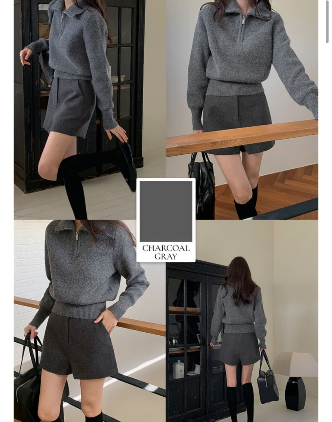 [addmore] 에드모어 알마 하이넥 하프 니트집업 (grey) 상품이미지6