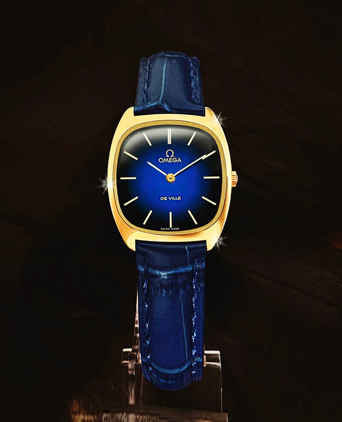 오메가 드빌 희귀 블루 투톤 다이얼 여성 수동 가죽 시계 상품이미지9