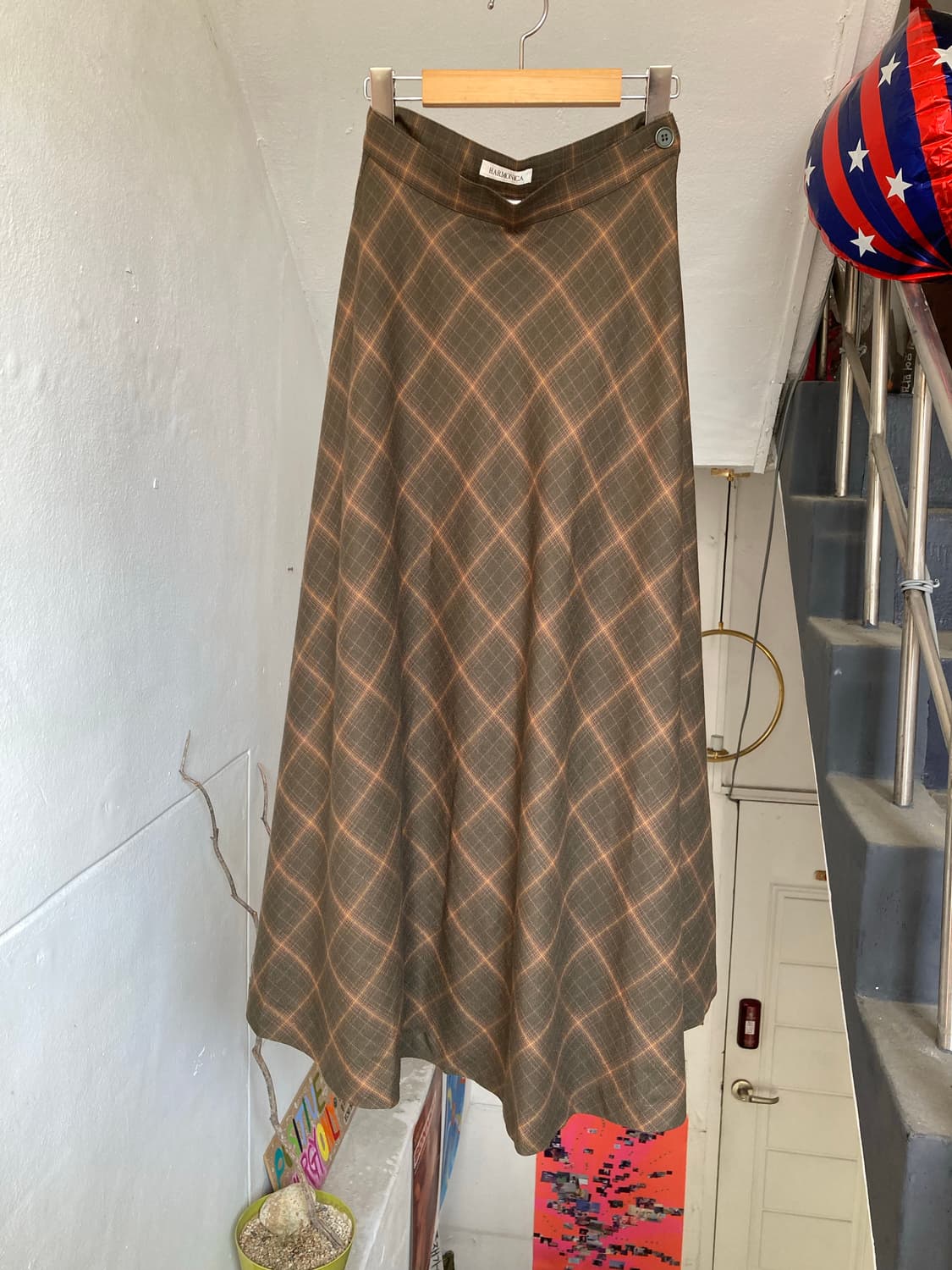 울 브라운 체크 롱스커트 상품이미지1