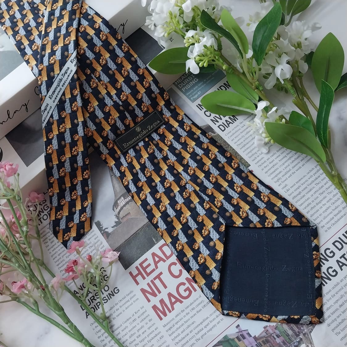 제냐 실크 네이비 기하 패턴 넥타이 10.1cm A+등급 K1791
 상품이미지5