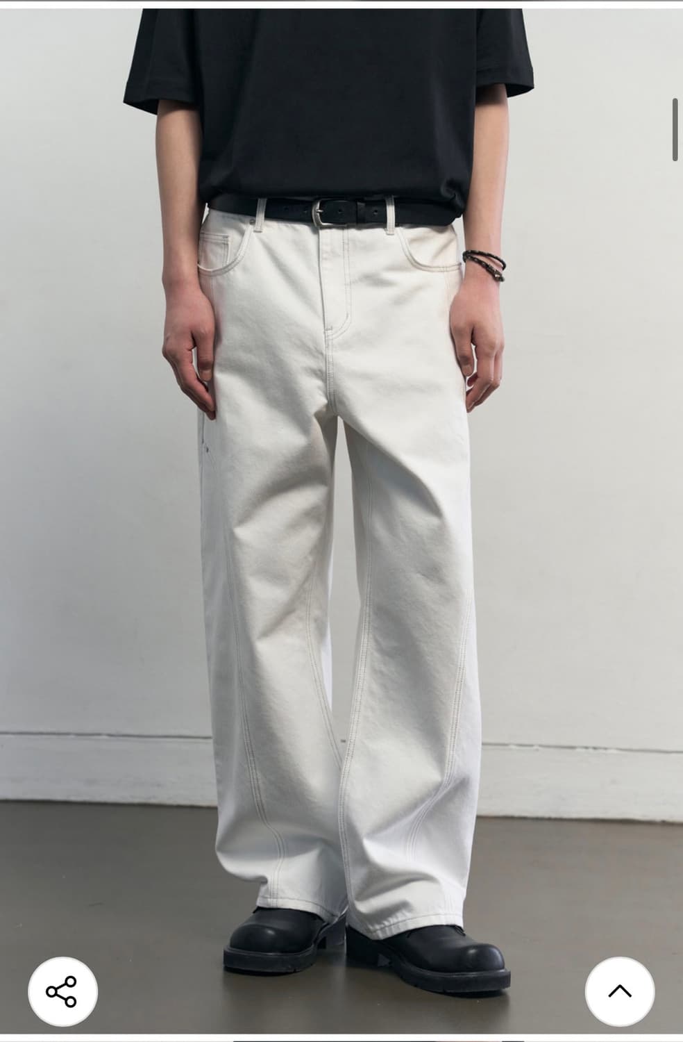 (새상품)(L) 알리스 스티치드 커브 와이드 데님 팬츠 [오프화이트] 상품이미지5