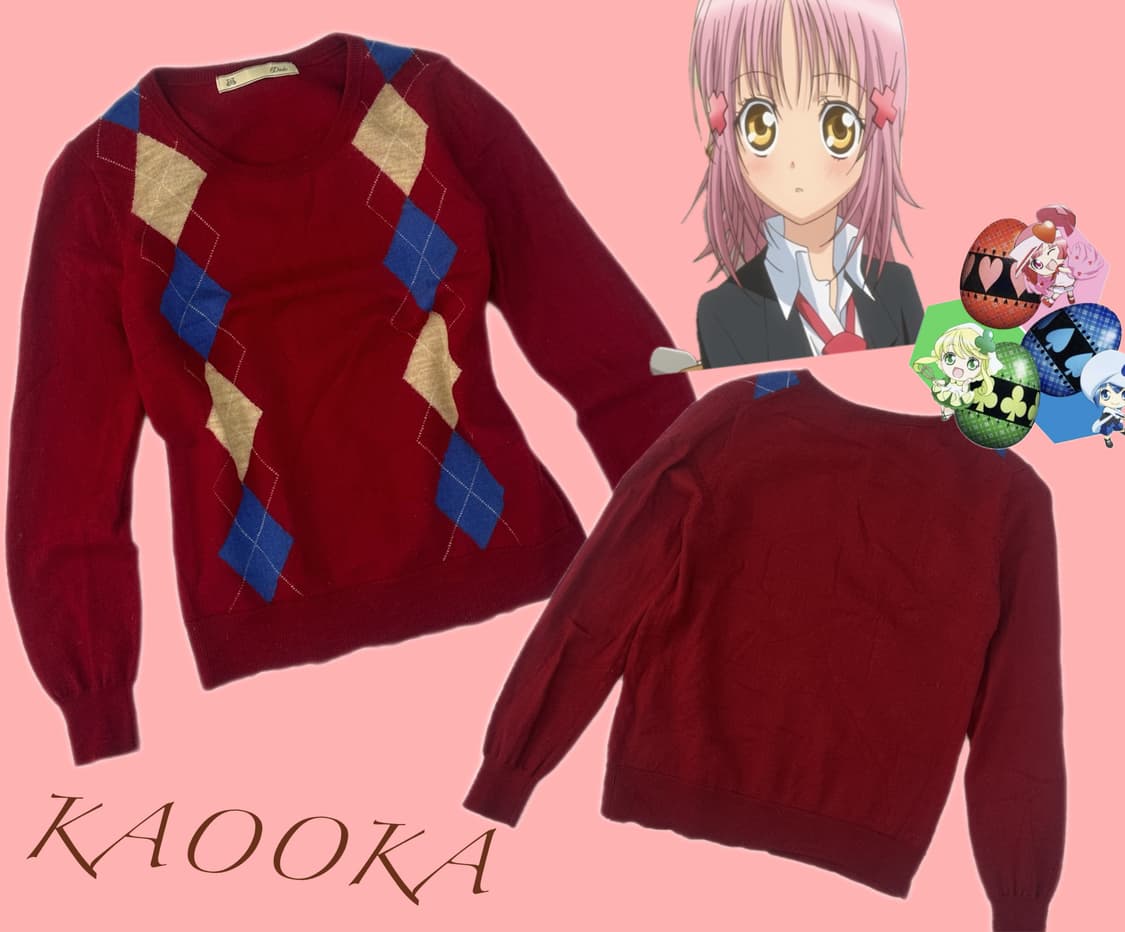 ♥️아가일 레드 체크 슬림 니트♥️ 고갸루 일본빈티지 러블리 상품이미지2