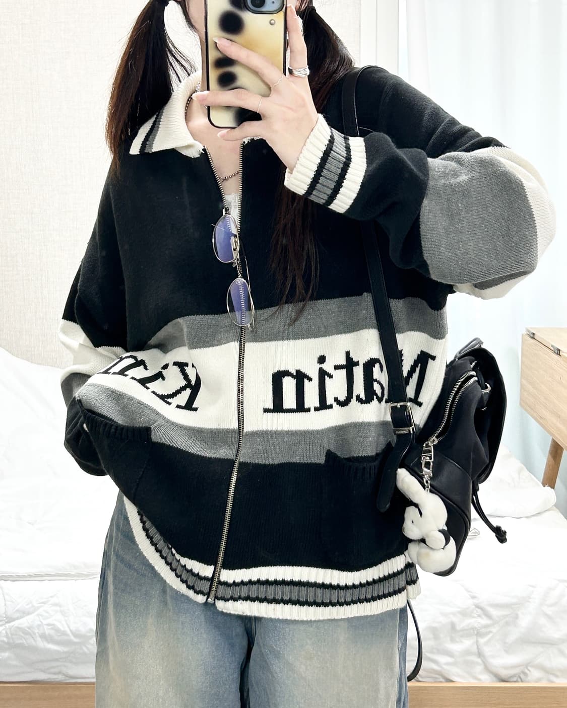 마뗑킴 빅로고 카라넥 니트집업 상품이미지1