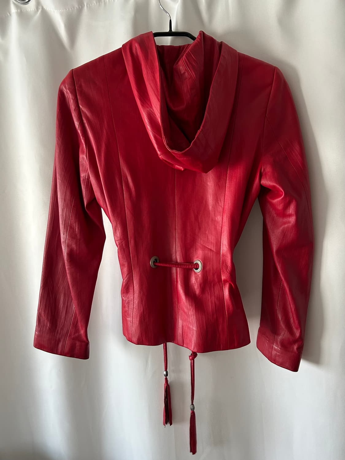 레드 리얼 레더 후드 자켓 상품이미지3