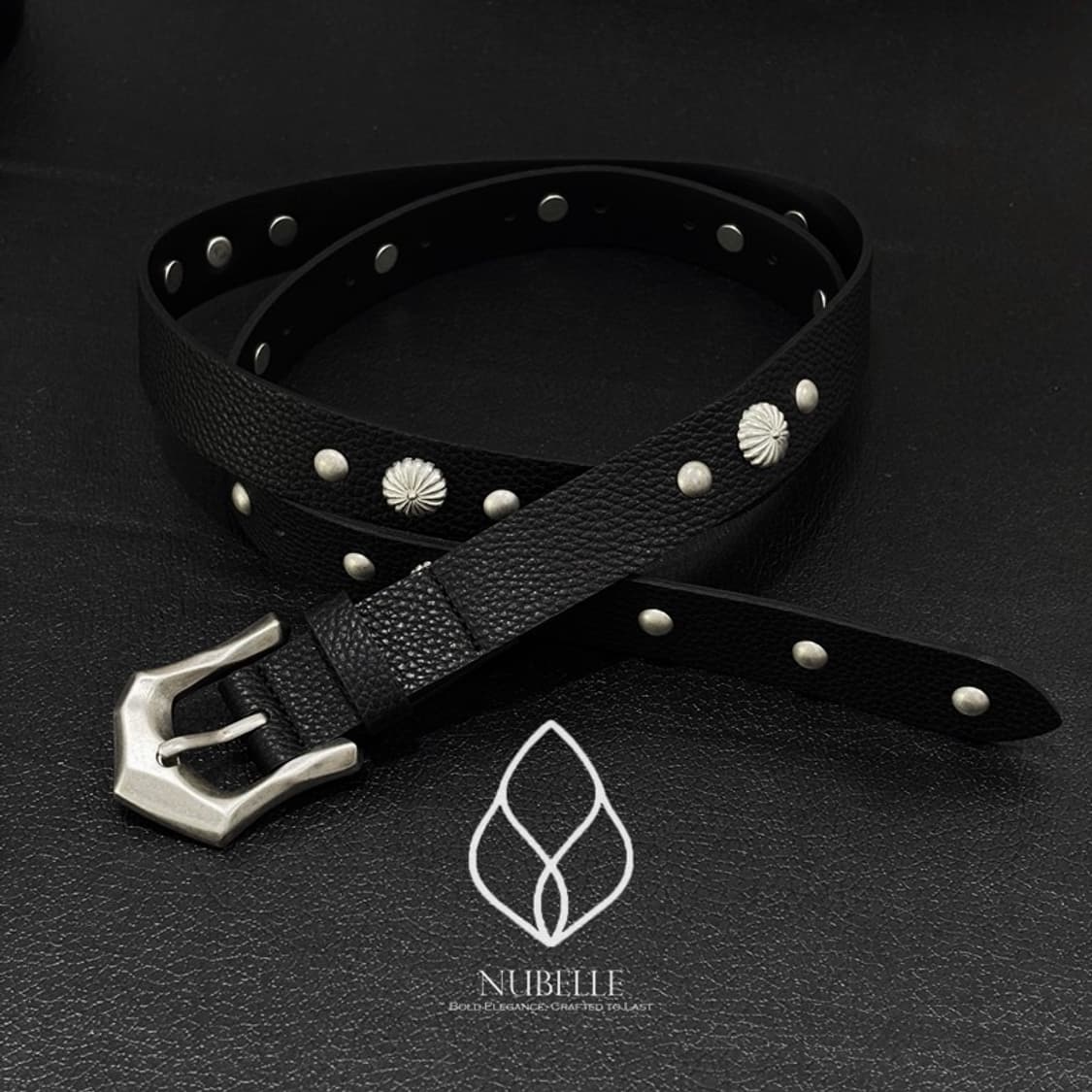 🌗 Flower stud belt / 에스닉 플라워 스터드 가죽 벨트 상품이미지5