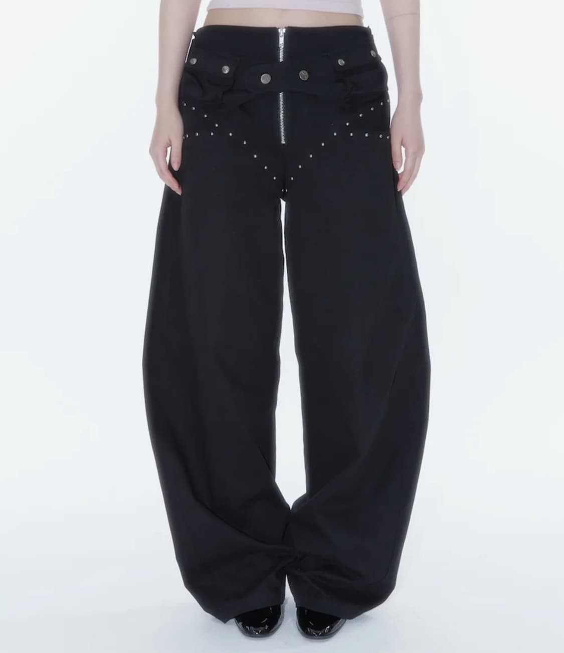 Belt Rivet Oval Pants Black 상품이미지1