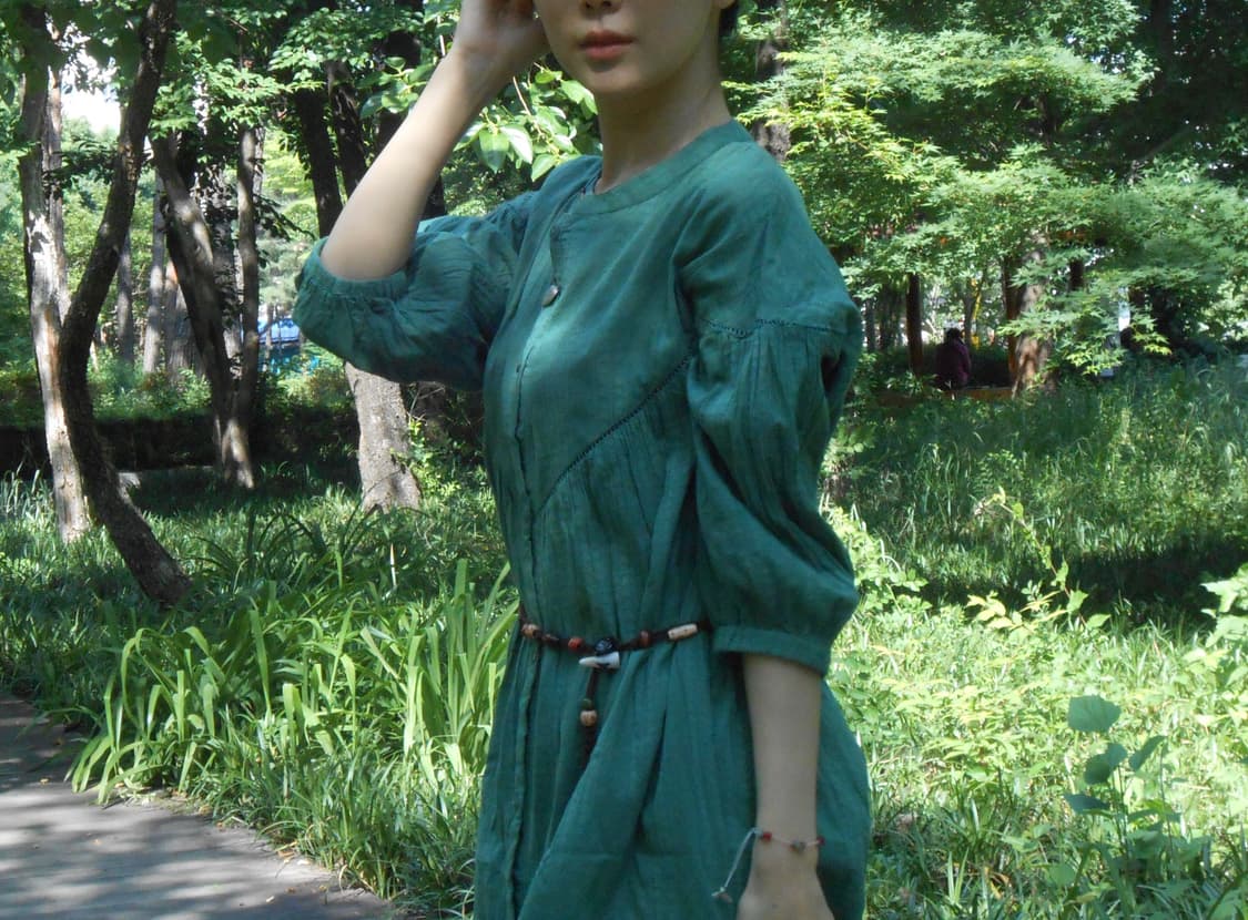 그린 빈티지 롱 원피스 상품이미지4