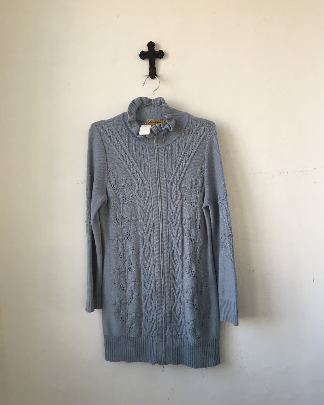 Cable pattern high neck knit zip up 상품이미지2