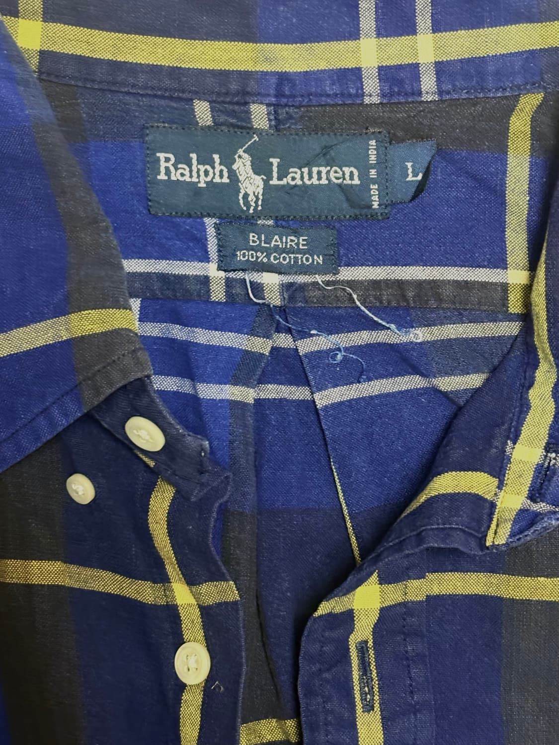 폴로 랄프로렌 블루 옐로우 타탄체크 긴팔 남방 셔츠 상품이미지5