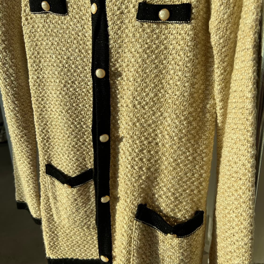 ROPE 라이트옐로우 트위드 진주버튼 부클레 가디건 M 상품이미지2