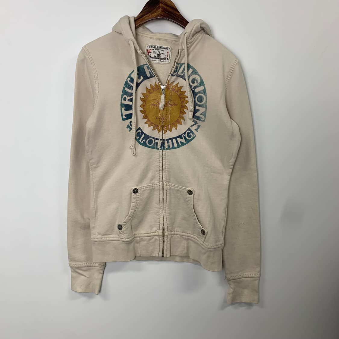 트루릴리전 빅로고 스티치 아이보리 후드집업 상품이미지2