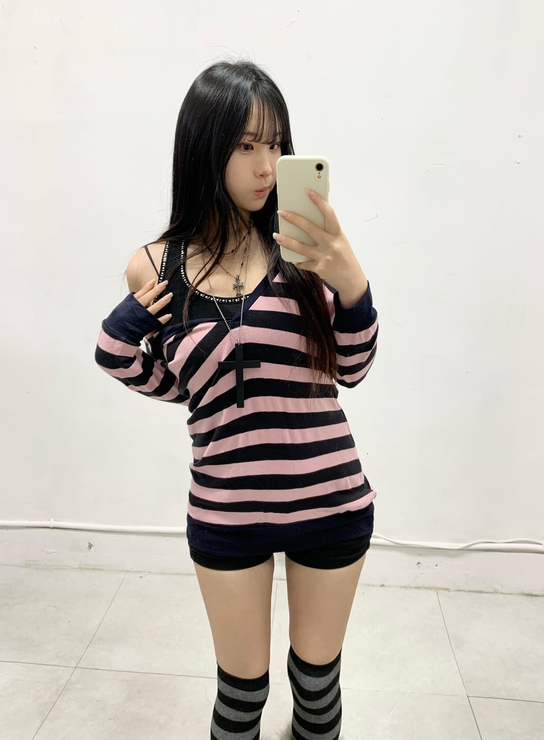 [PLAY] 갸루 핑크 스트라이프 후드 상품이미지4