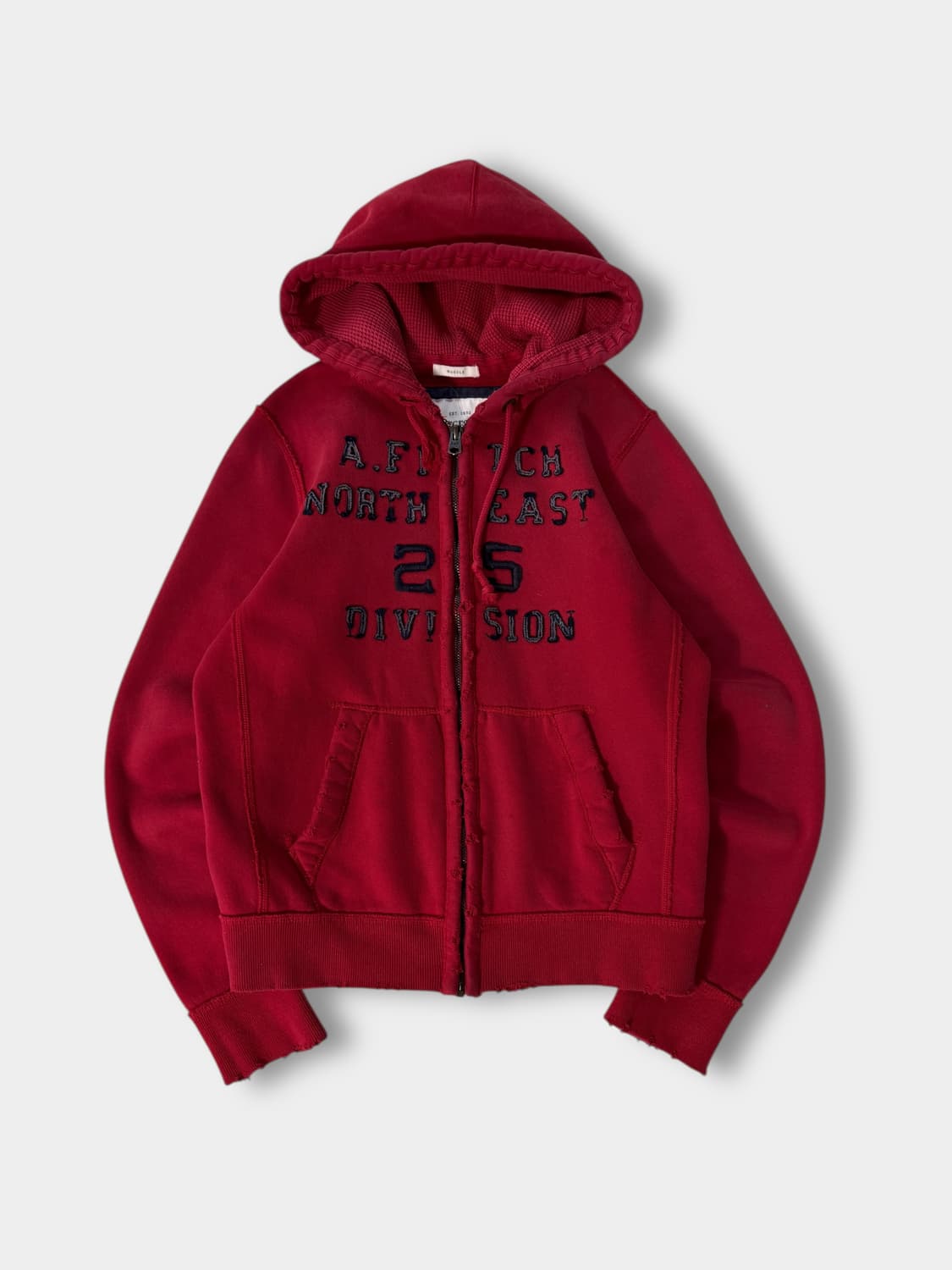 아베크롬비 00‘s 루즈핏 다크 레드 그런지 패치워크 해비웨이트 후드집업 상품이미지1