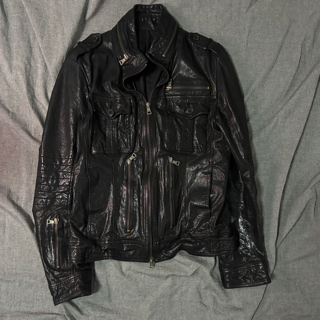 포켓 디테일 양가죽 라이더 자켓 상품이미지7