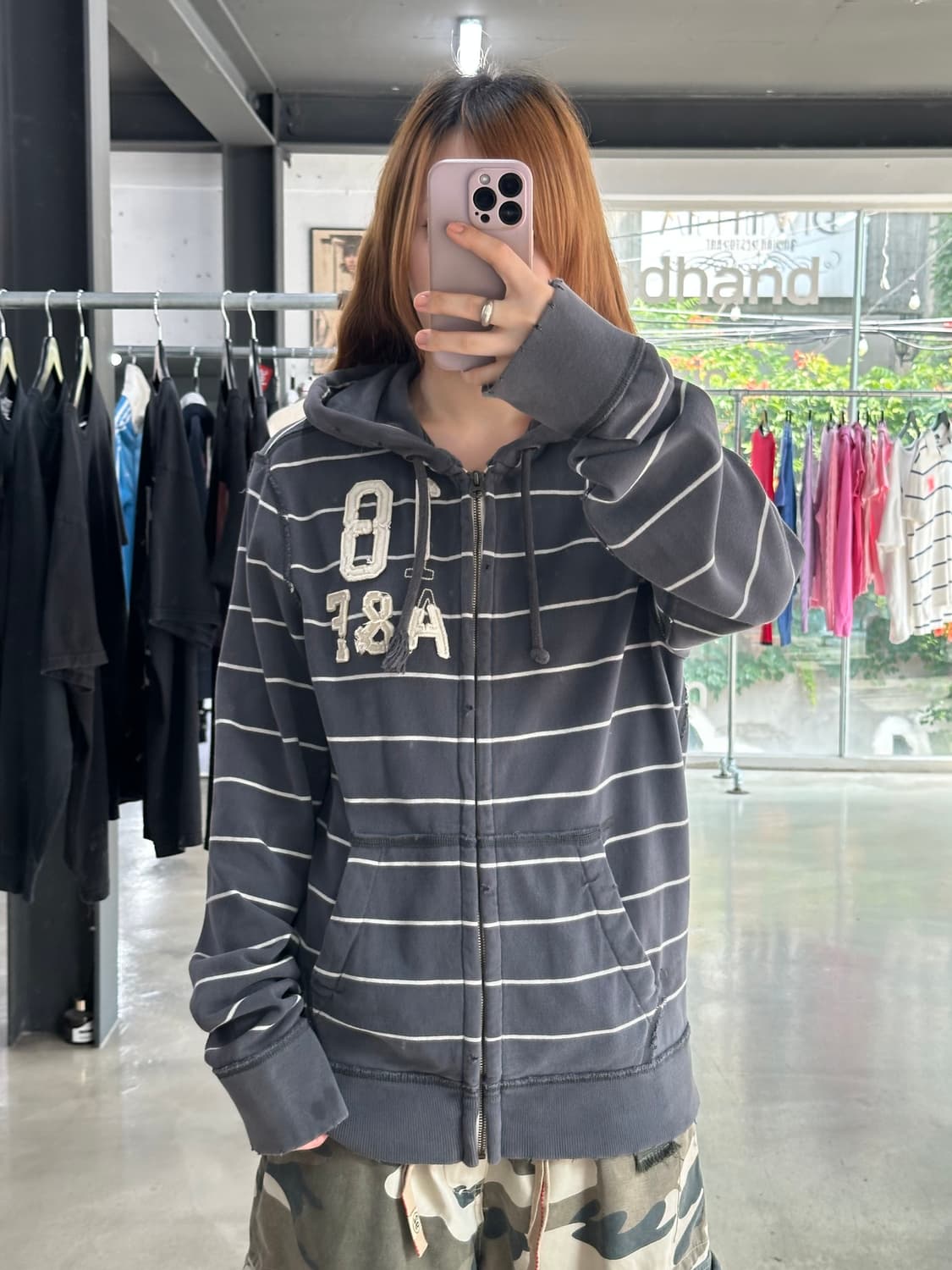 아베크롬비 데미지 스트라이프 후드집업  상품이미지1