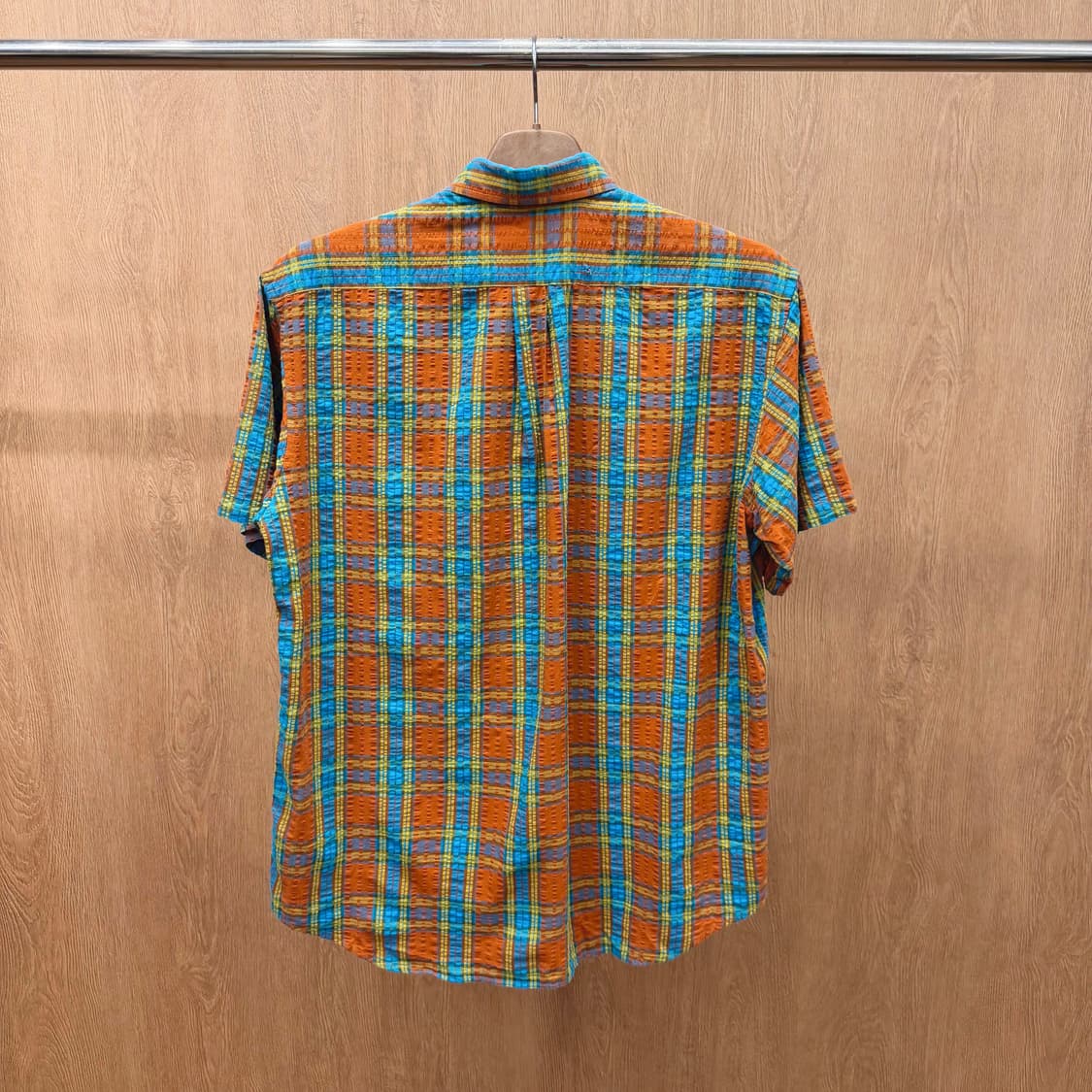 크리스찬 디올 반팔 셔츠 체크 패턴 사이드 싱글 포켓 디테일 오렌지 블루 상품이미지3